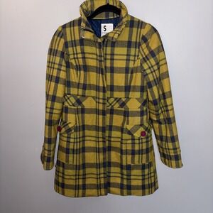 Vintage Y2K Xhilaration Yellow Blue Checkered Wool Blend Peacoat Size S Preppy